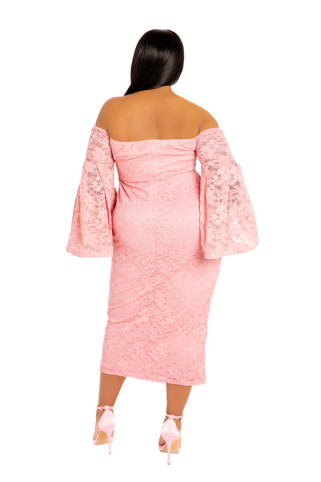 ELASTIC WAIST OFF SHOULDER LACE CARVED DRESS main image 1