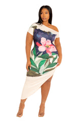 Print One Shoulder Asymmetrical Dress