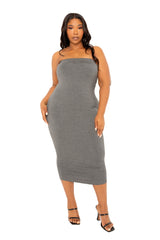 Buxom Couture Curvy Women Plus Size Tube Midi Dress Grey