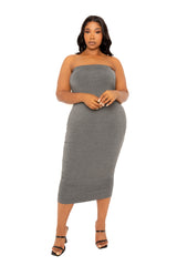 Buxom Couture Curvy Women Plus Size Tube Midi Dress Grey