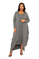 Buxom Couture Curvy Women Plus Size Cascade Bubbled Hem Cardigan Charcoal Gray