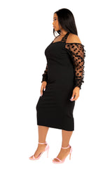 Contrast Polka Dot Halter Neck Puff Sleeve Midi Dress