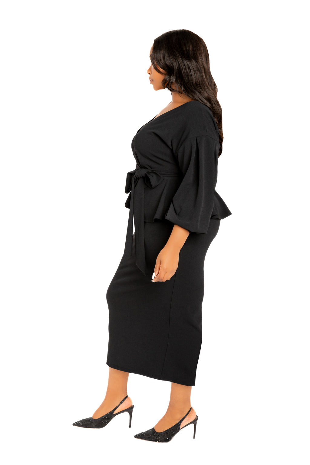 black off the shoulder peplum dress Off Shoulder Peplum Midi Dress 1X