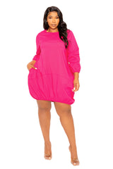 Buxom Couture Curvy Women Plus Size Bubbled Poplin Mini Dress Pink