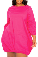 Buxom Couture Curvy Women Plus Size Bubbled Poplin Mini Dress Pink