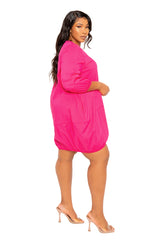 Buxom Couture Curvy Women Plus Size Bubbled Poplin Mini Dress Pink