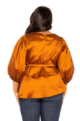 Tie Waist Voluminous Sleeve Blouse