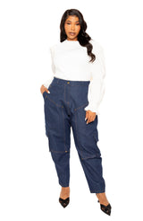 Buxom Couture Curvy Plus Size Denim Carpenter Jogger Pants