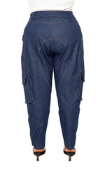 Buxom Couture Curvy Plus Size Denim Carpenter Jogger Pants