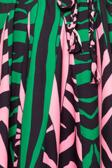 Buxom Couture Curvy Women Plus Size Contrast Print Flare Mini Dress Green Pink Multi