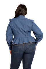 Long Sleeve Denim Peplum Blouse