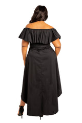 Buxom Couture Curvy Women Plus Size Off Shoulder Flounce High Low Dress LBD