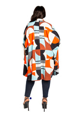 Buxom Couture Curvy Women Plus Size Geometric Print Flowy Hi lo Blouse Multi Orange