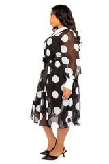 Contrast Collar Polka Dot Shirt Dress