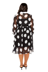 Contrast Collar Polka Dot Shirt Dress