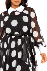 Contrast Collar Polka Dot Shirt Dress
