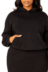 Buxom Couture Curvy Women Plus Size Scuba Hoodie and Peplum Skirt Set Black