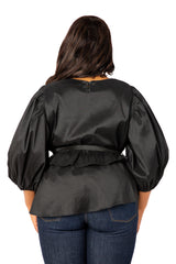 Tie Waist Voluminous Sleeve Blouse