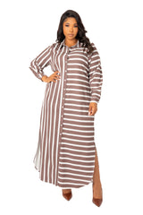 Mixed Stripe Maxi Shirt Dress