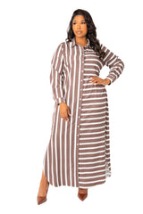 Mixed Stripe Maxi Shirt Dress