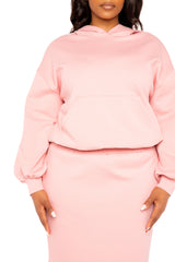 Buxom Couture Curvy Women Plus Size Scuba Hoodie and Peplum Skirt Set Peach Pink