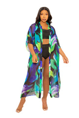 Buxom Couture Curvy Women Plus Size Print Shirtdress Coverup Blue Multi