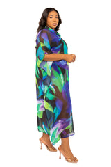 Buxom Couture Curvy Women Plus Size Print Shirtdress Coverup Blue Multi