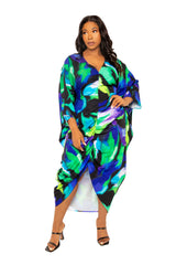 Printed Cinch Waist Kaftan Dress