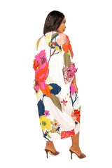 Buxom Couture Curvy Women Plus Size Printed Cinch Waist Kaftan Dress White Multi