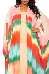 Buxom Couture Curvy Women Plus Size Ombre Stripe Robe Kimono Summer Loungewear Beachwear