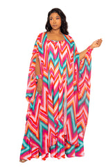 Buxom Couture Curvy Women Plus Size Pink Chevron Print Robe Kimono Summer Loungewear Beachwear