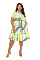 Print Tiered Mini Shirt Dress