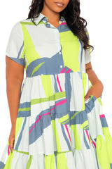 Print Tiered Mini Shirt Dress
