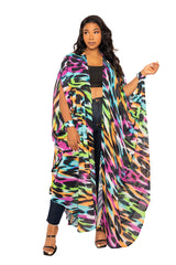 Buxom Couture Curvy Women Plus Size Neon Animal Print Robe Kimono Summer Loungewear Beachwear