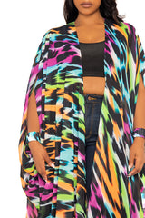 Buxom Couture Curvy Women Plus Size Neon Animal Print Robe Kimono Summer Loungewear Beachwear