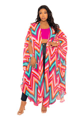 Buxom Couture Curvy Women Plus Size Pink Chevron Print Robe Kimono Summer Loungewear Beachwear