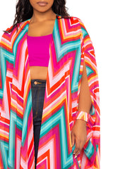 Buxom Couture Curvy Women Plus Size Pink Chevron Print Robe Kimono Summer Loungewear Beachwear