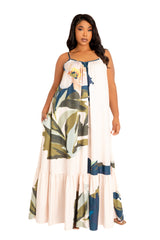 Buxom Couture Curvy Women Plus Size Floral Voluminous Maxi Dress Beige Multi