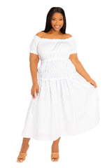 Off Shoulder Smocked Midi Dress