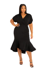 V-Neck Flounce Midi Dress