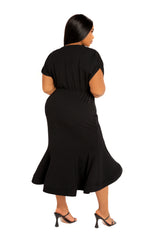 V-Neck Flounce Midi Dress