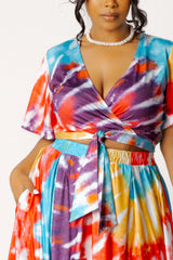 Tie-dye Tie-Front Top and Skirt Set