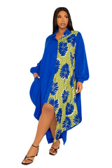 Contrast Print Drapy Shirt Maxi Dress