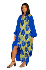 Contrast Print Drapy Shirt Maxi Dress