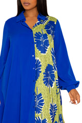 Contrast Print Drapy Shirt Maxi Dress