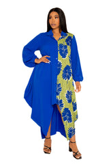 Contrast Print Drapy Shirt Maxi Dress