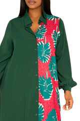 Contrast Print Drapy Shirt Maxi Dress