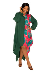 Contrast Print Drapy Shirt Maxi Dress