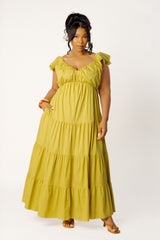 Flutter Sleeve Tiered Maxi Dress