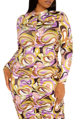 Printed Ruched Bodycon Dress